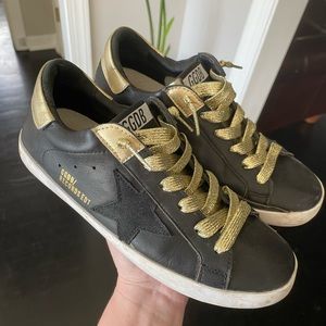 Authentic Golden Goose Black and Gold Leather Records EDT